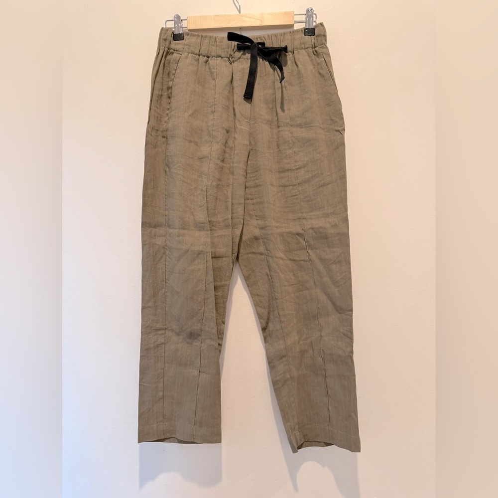 Babaton Aritzia Linen Blend Pull On Pants In a Green Tan Color size Small EUC